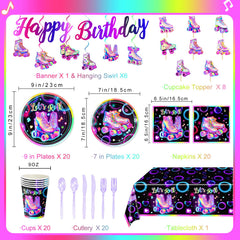 LINHAXM roller skating plates 7-inch neon design for desserts and servings