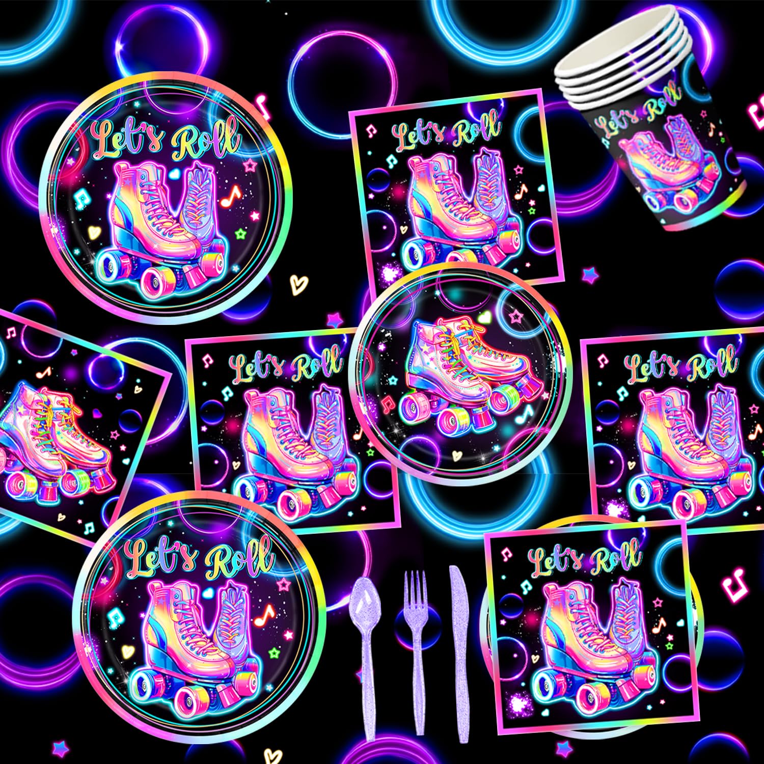 LINHAXM roller skating tablecloth and banner set for cohesive decor
