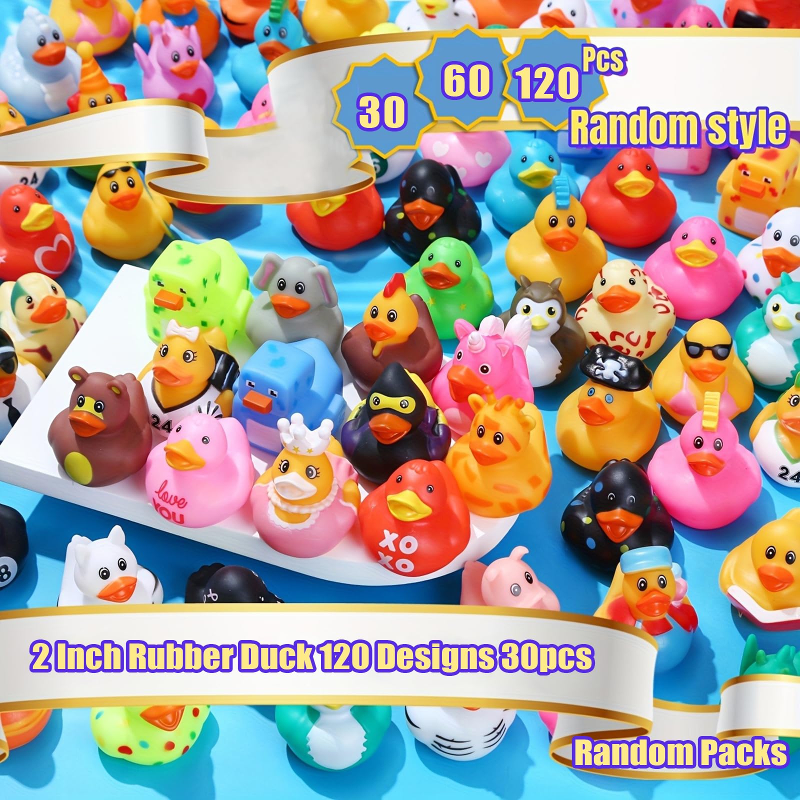 LINICE two-inch ducks show tiny, safe bath toys for toddlers during tub time.