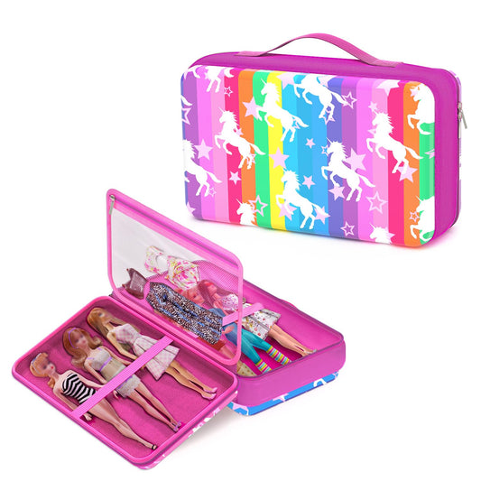 LININYHAO Barbie carrying case with hard shell protects 12-inch dolls during travel.