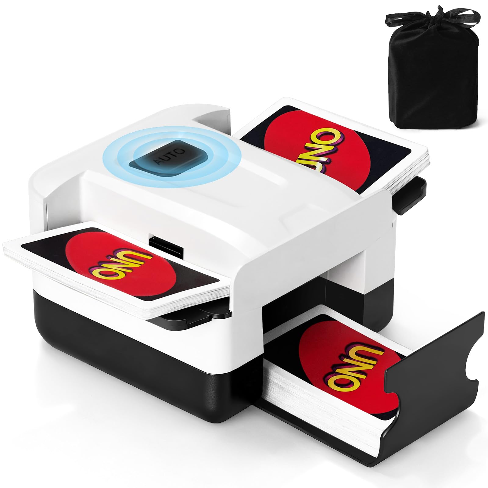 LinkBolt automatic card shuffler front view showing compact design and ease of use.