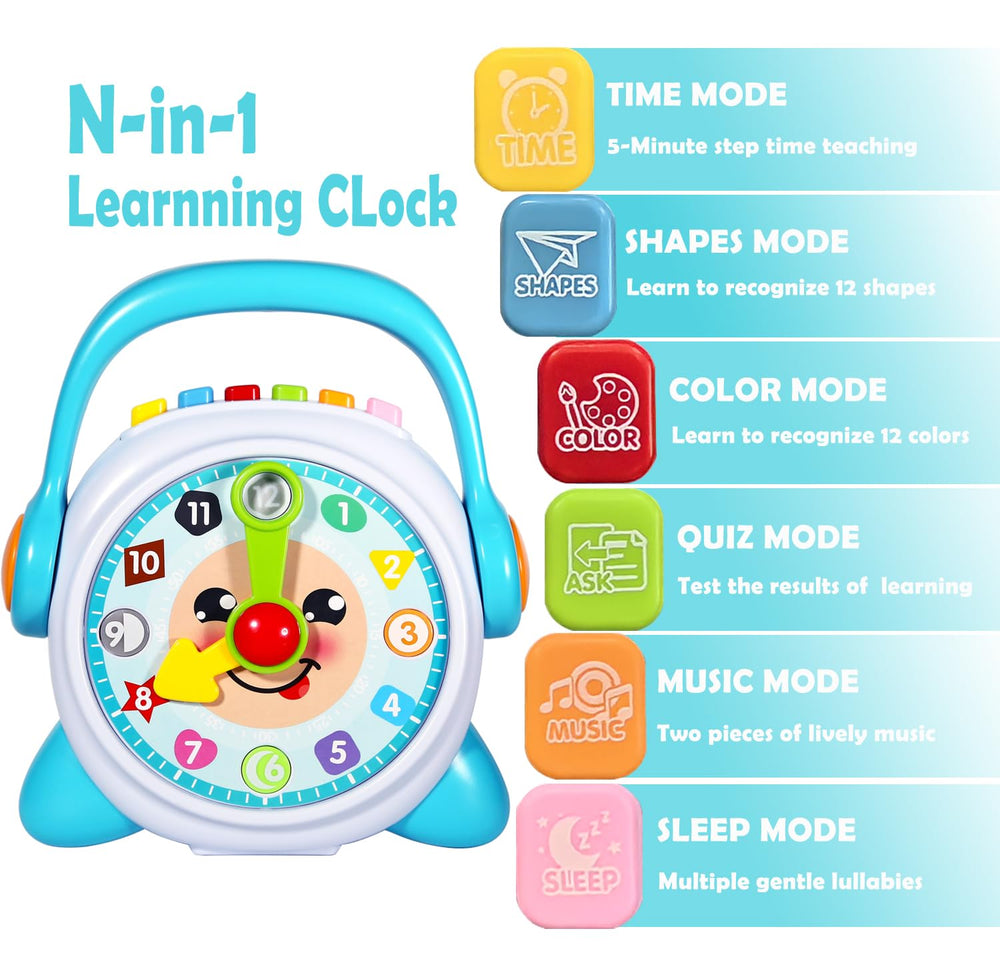 Linksandt Learning Clock quiz mode exercises memory with friendly prompts.