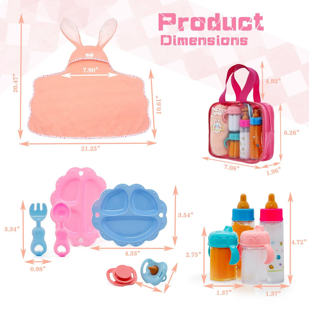 Disappearing milk and juice bottles during pretend feeding sessions.