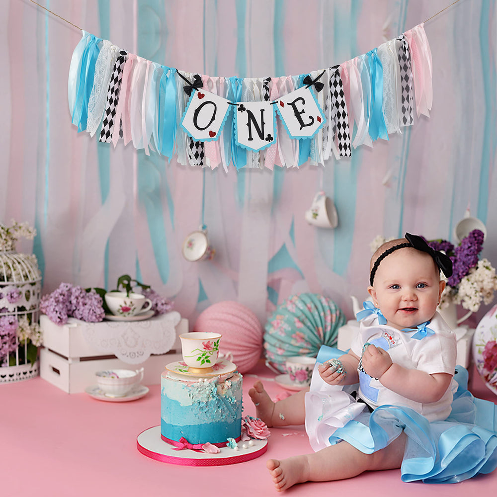 LINLULU Alice banner multicolored ribbons brighten the party color scheme.