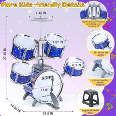 LinseyFun upgraded kids drum set with medium drums promotes coordinated play and imagination