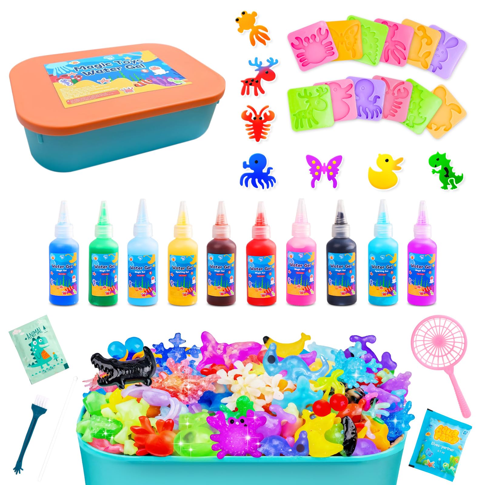 Linzuza Water Squishy Kit with 10 colors and animal molds for hands-on creativity