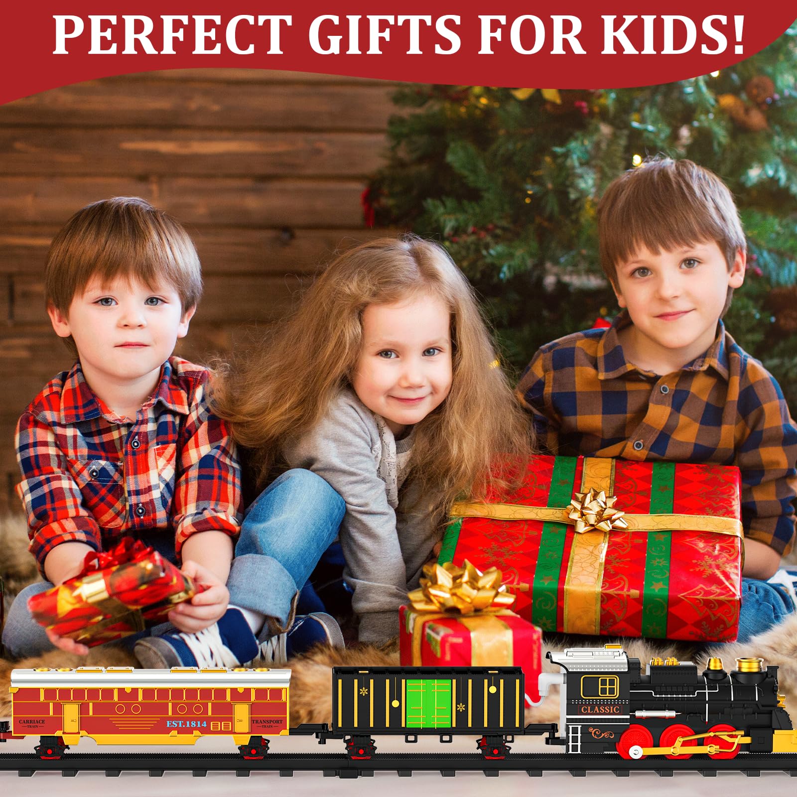Lipneaed Christmas-themed train scene under the tree sparks festive storytelling.
