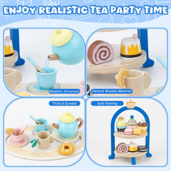Lipneaed wooden tea set dessert tray enhances imaginative storytelling.