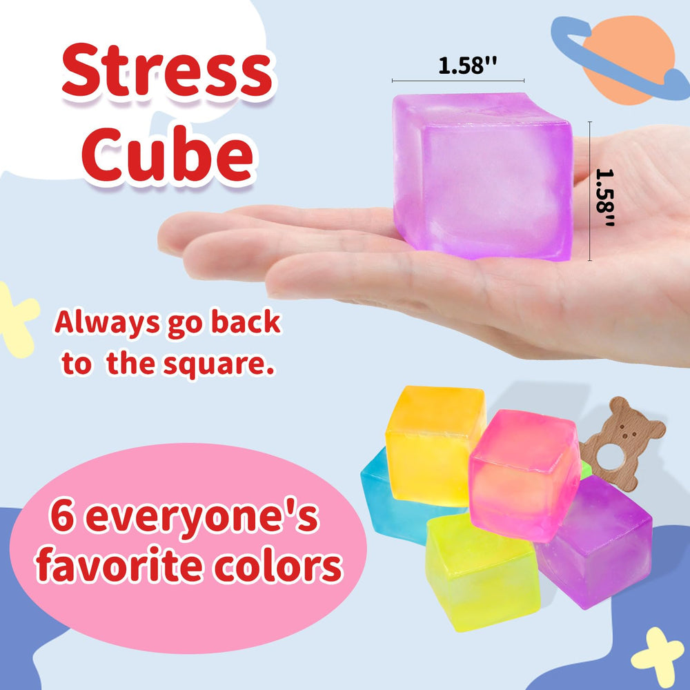 Liqilamii stress cubes with soft outer layer for durable, flexible squish.