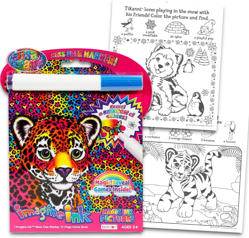 Lisa Frank Imagine Ink book illustration showing mess-free coloring option