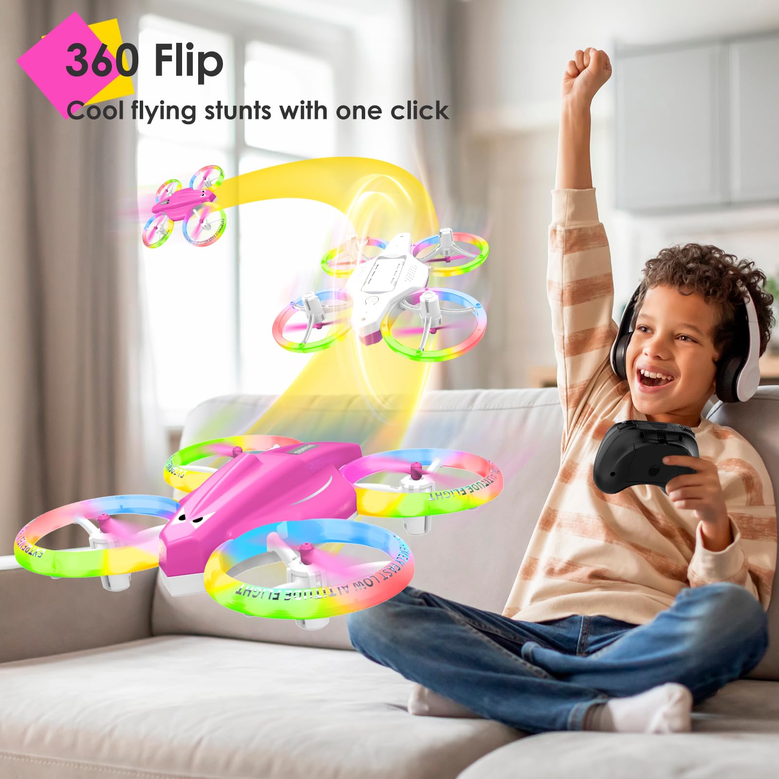 Lisoco pink beginner-friendly RC drone for easy, confident flights