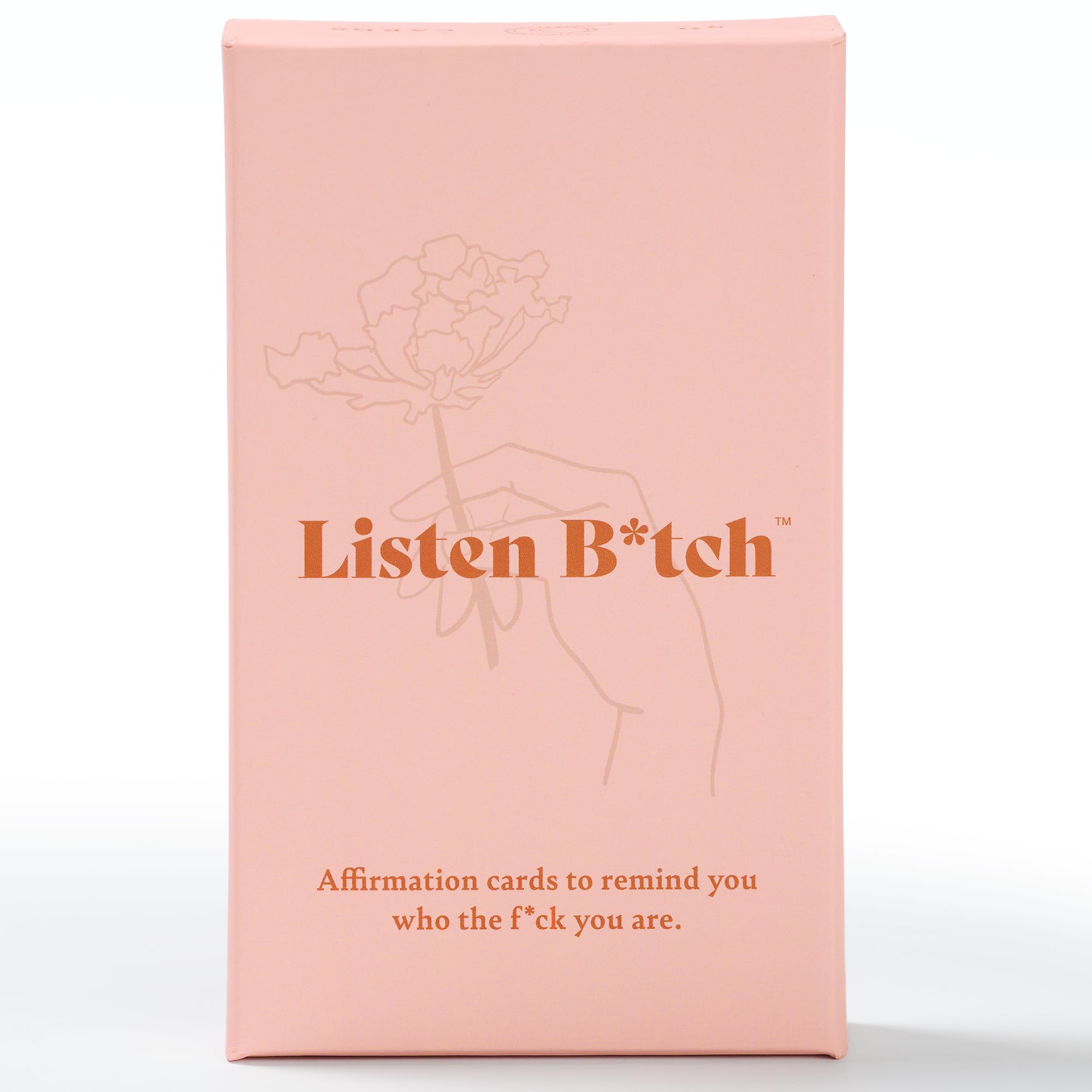 Listen B*tch affirmation card deck cover shows bold typography for daily motivation.