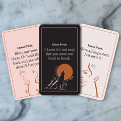 Listen B*tch card held in hand demonstrates quick, uplifting reminders during busy days.