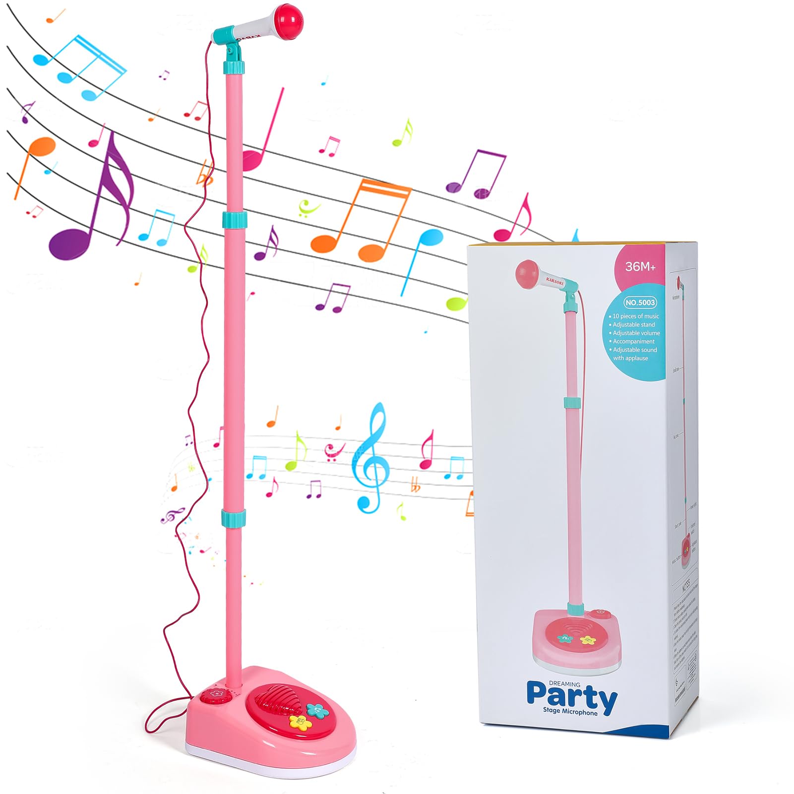 Litaonner Kids adjustable stand with microphone for easy singing sessions.