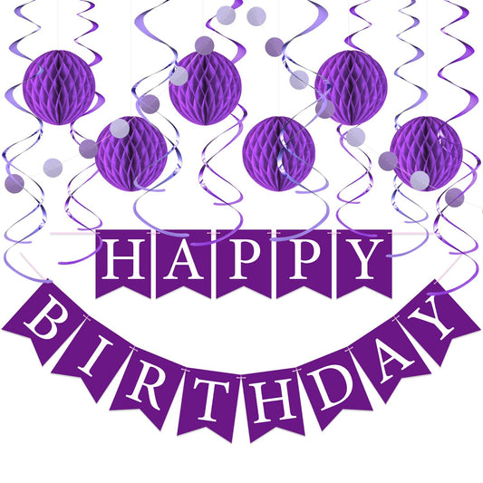 LITAUS Purple birthday banner prestrung for quick setup and cohesive backdrop.
