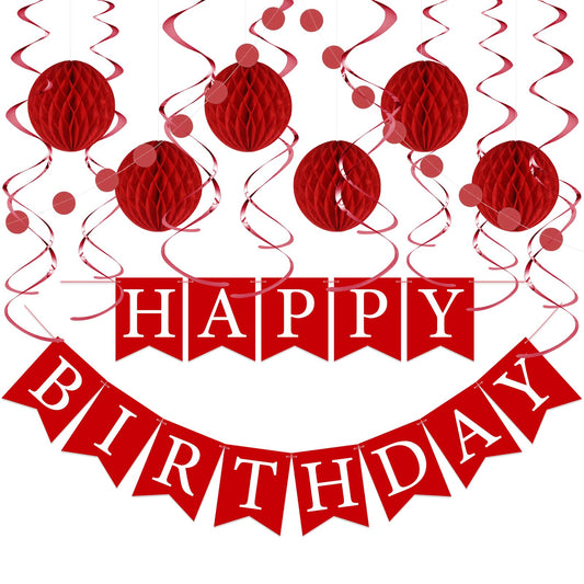 LITAUS red birthday banner prestrung for quick setup and bold focal point.
