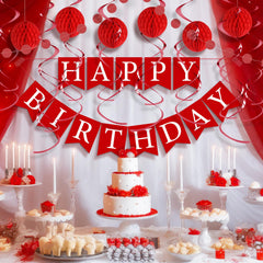LITAUS red theme party setup enhances color coordination across party spaces.