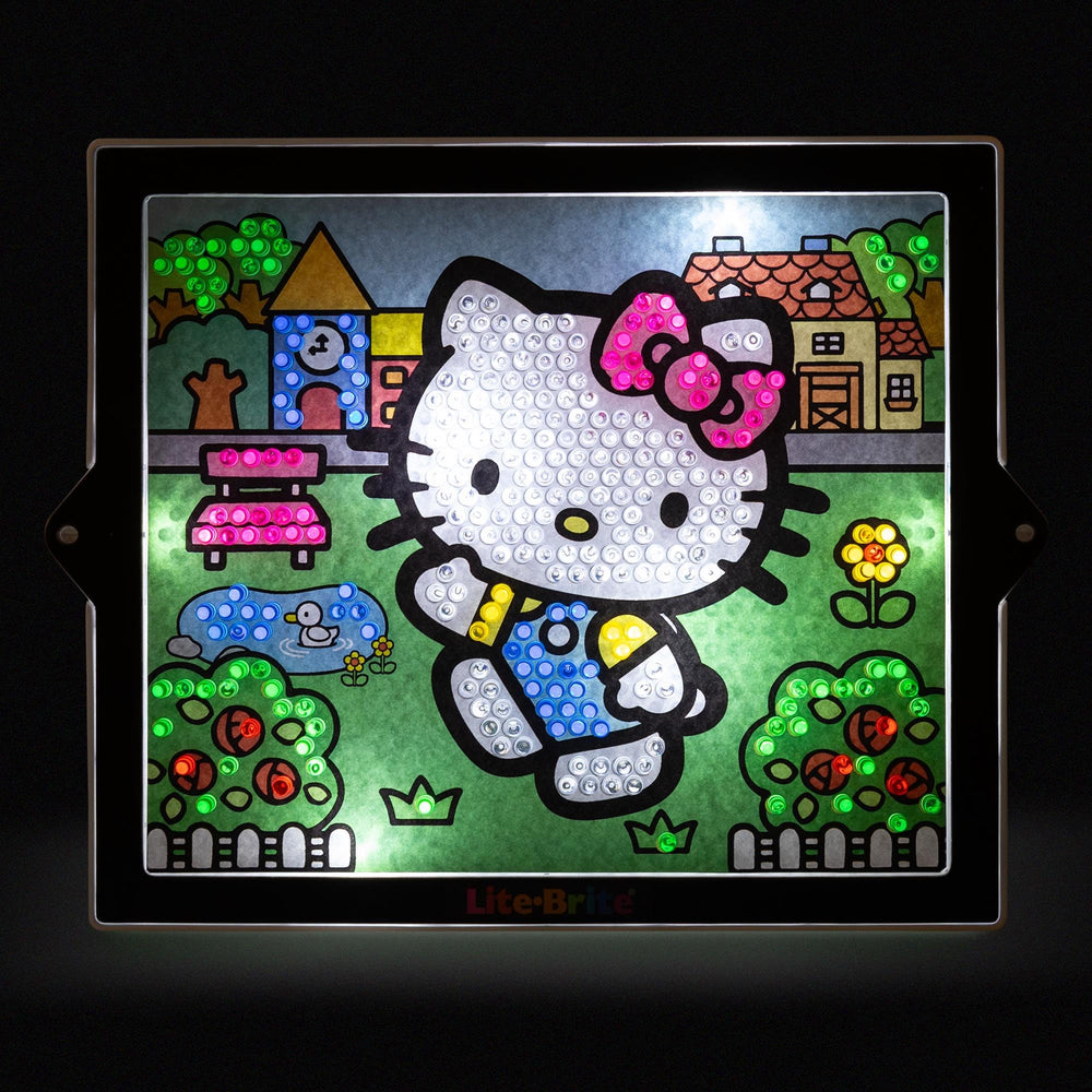 Lite-Brite ColorPOP Hello Kitty four light modes template highlights versatile lighting for mood driven art.