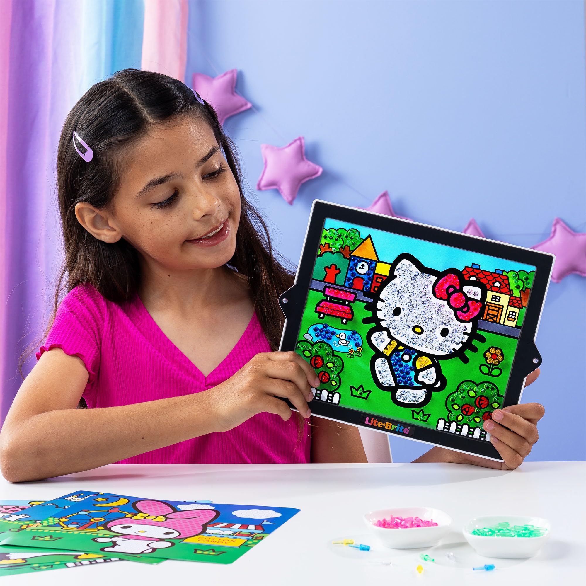 Lite-Brite ColorPOP Hello Kitty translucent HD screen enhances glow with clearer color separation.