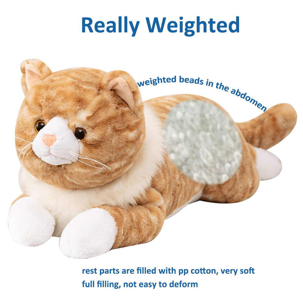 Litence weighted cat plush with realistic eyes, inviting expression for imaginative play and comfort.