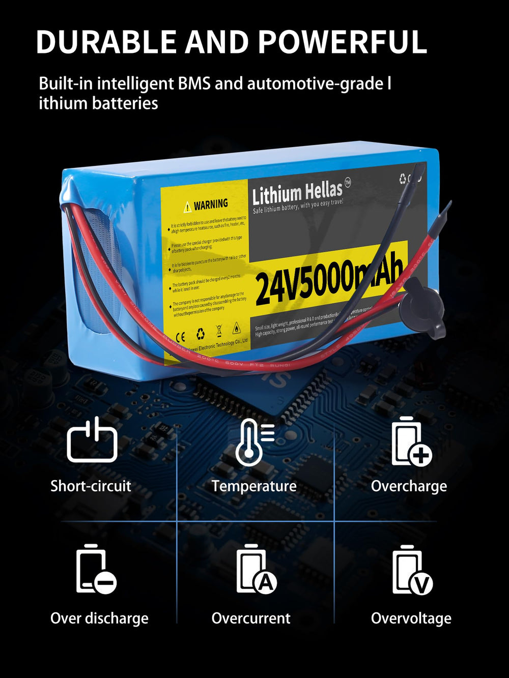 Lithium Hellas compact 5Ah battery, space-saving design for portable DIY projects.