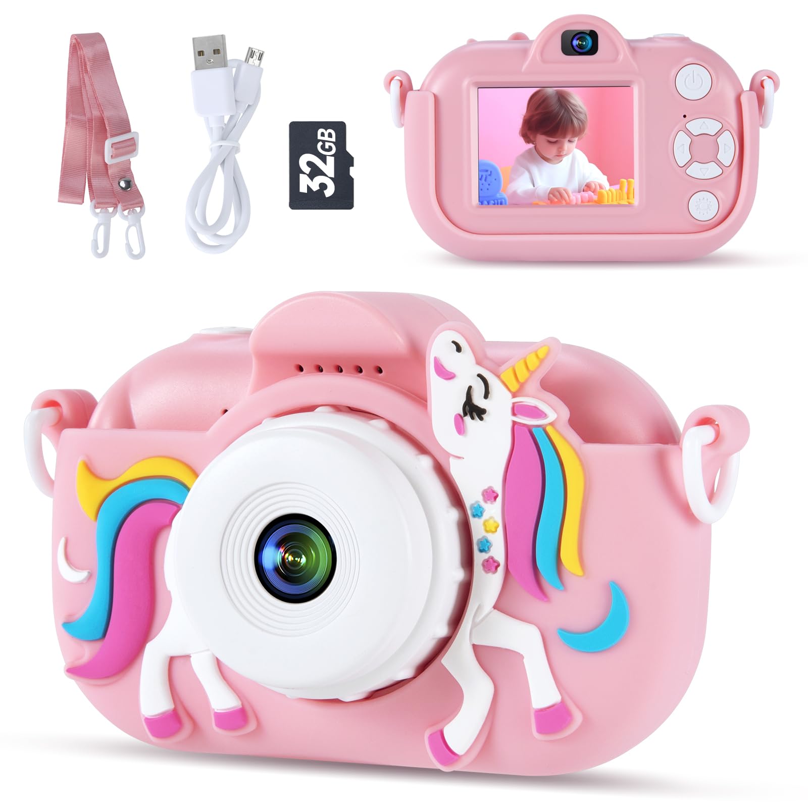 LITLISFlY kids camera front view in pink silicone case for creative play