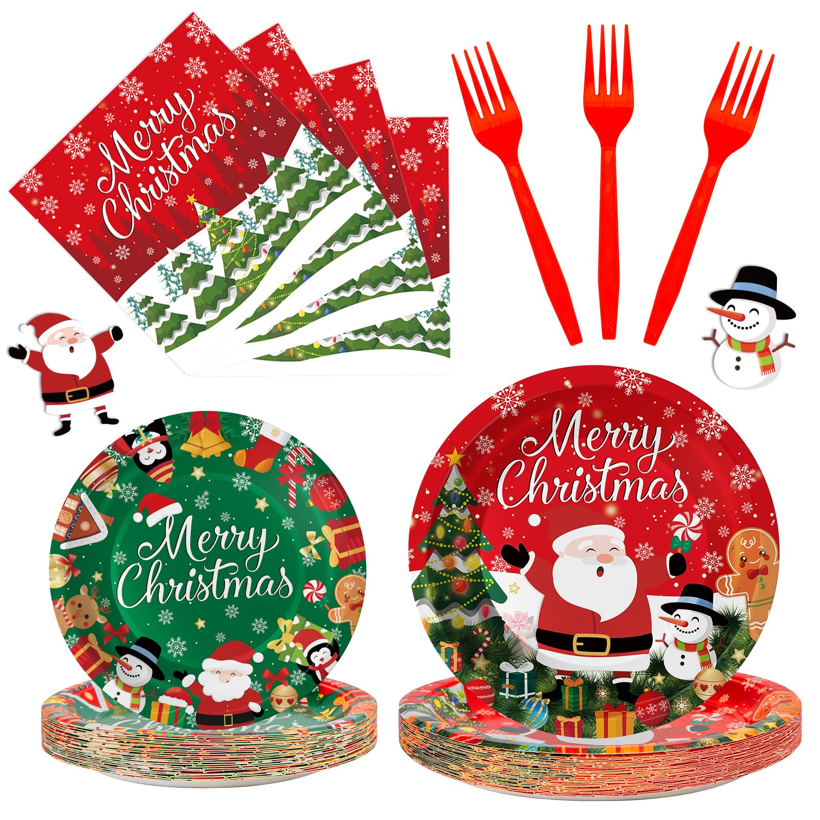 Litmitfu Merry Christmas dinnerware set with 9-inch and 7-inch plates for easy party serving.