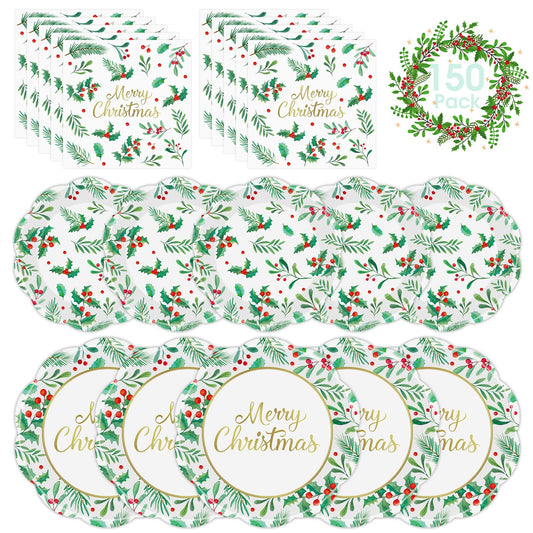 Litmitfu merry christmas plates and napkins 150-piece set for festive gatherings.