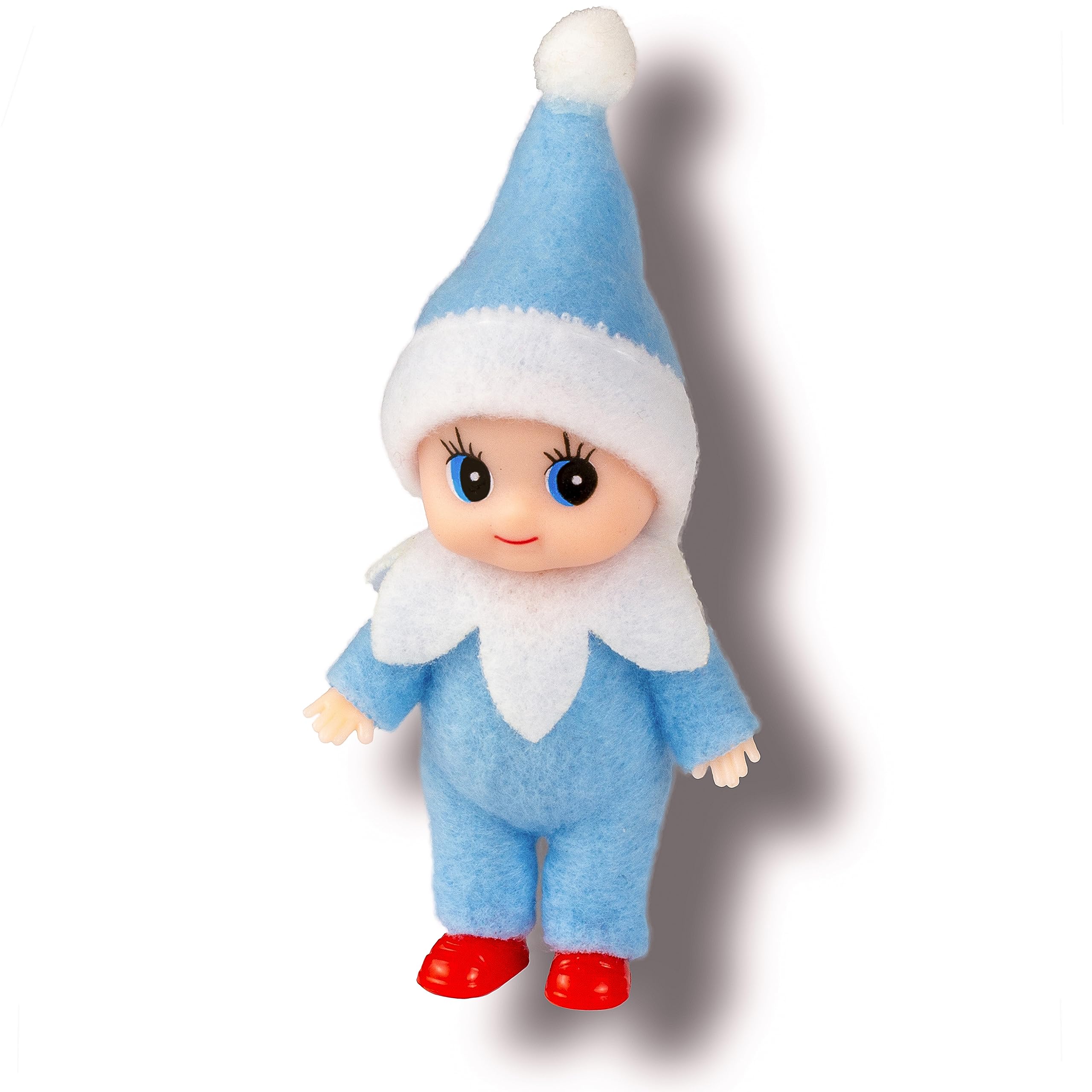 LitoMagic Christmas Baby Elf Doll in blue jumpsuit ready for decorative play and advent calendar tasks.