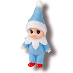 LitoMagic Christmas Baby Elf Doll in blue jumpsuit ready for decorative play and advent calendar tasks.