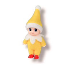 LitoMagic Christmas baby elf doll in yellow jumpsuit, front view, perfect for festive decor