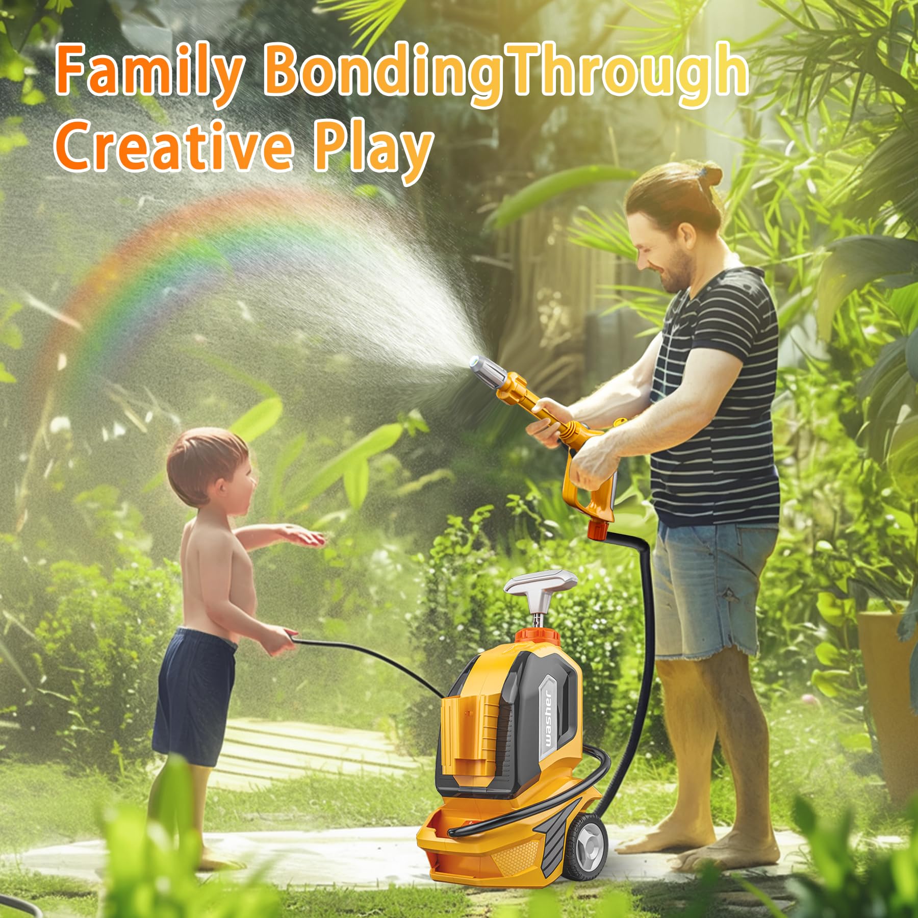 LITTCO manual-pressure car wash toy with adjustable nozzle.
