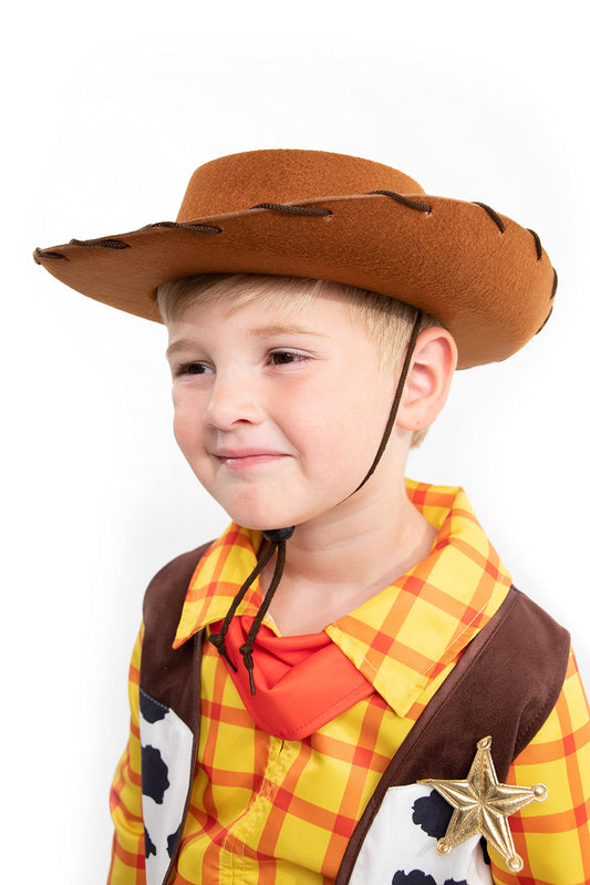 Little Adventures cowgirl hat brown side angle showing secure fit for imaginative play
