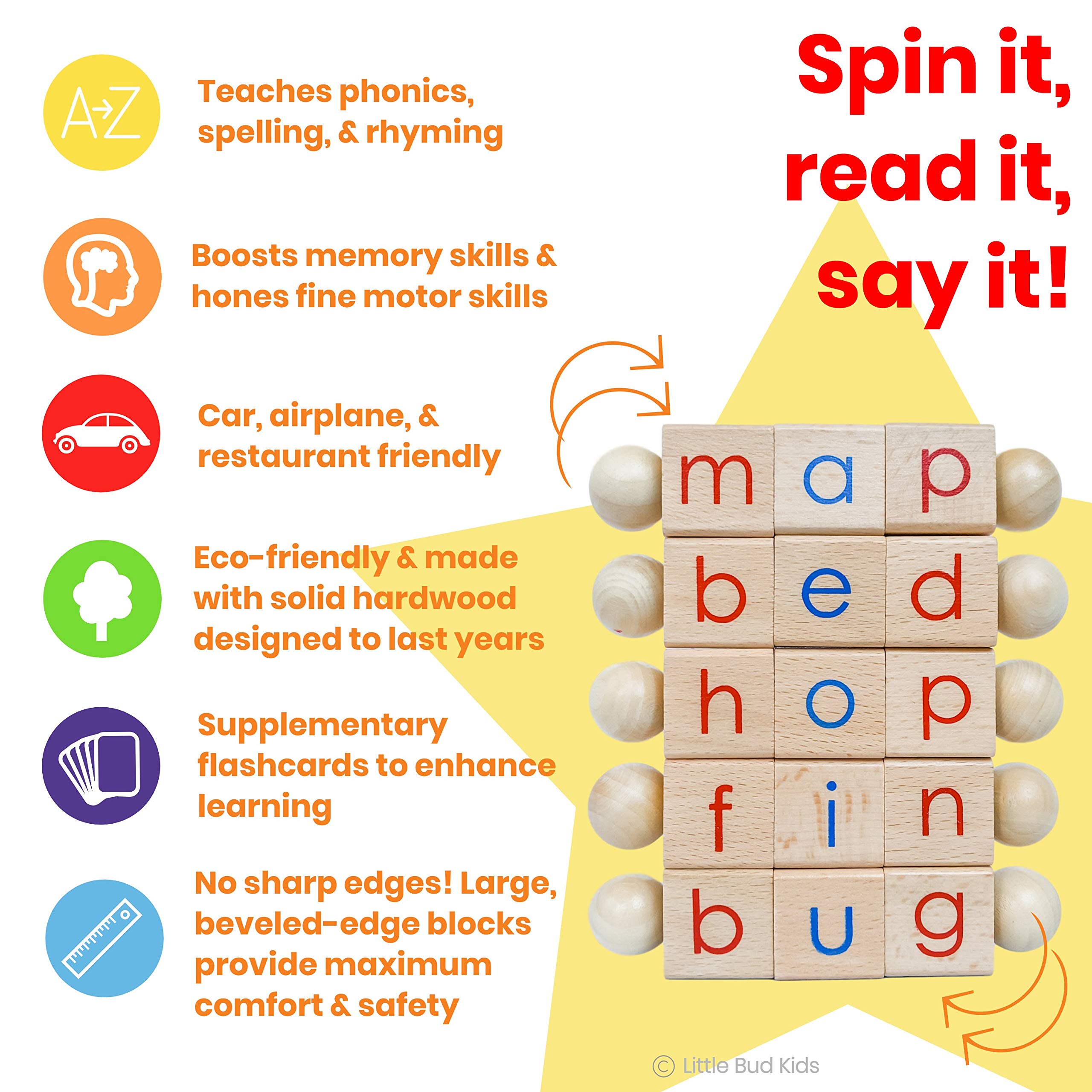Little Bud Kids CVC flashcards double-sided for self-checks and word building