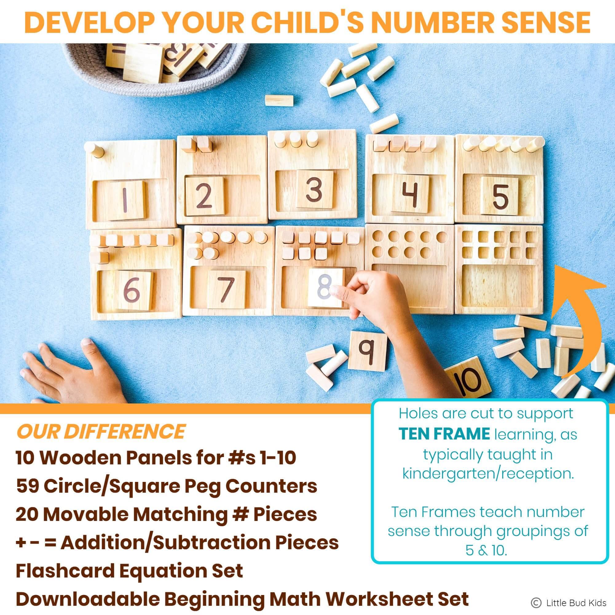 Little Bud Kids number panels ten-frame highlight visual grouping to support counting.