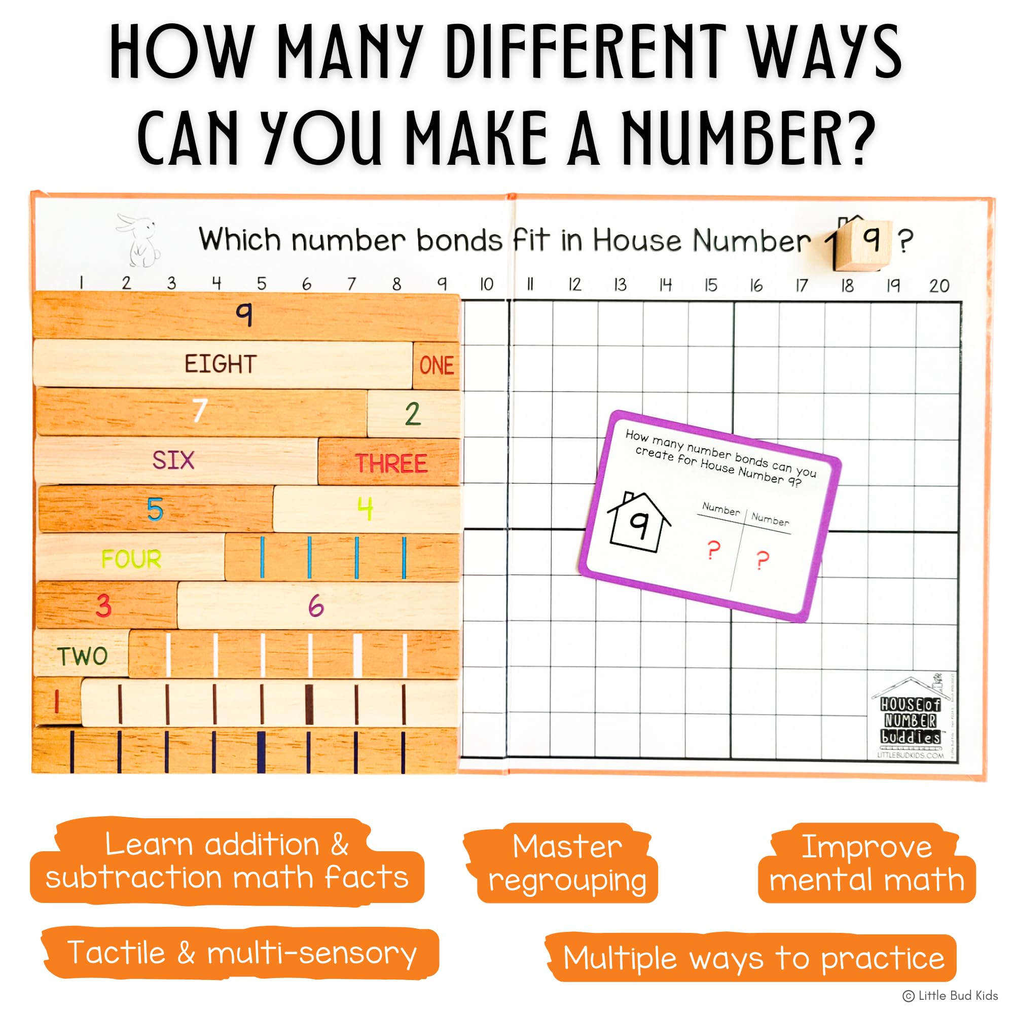 LITTLE BUD KIDS number rods set in hand for tactile number bonds exploration