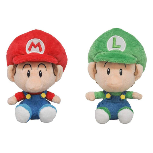 Little Buddy Baby Mario and Baby Luigi plushes from All Star collection, soft, cuddly collectibles.