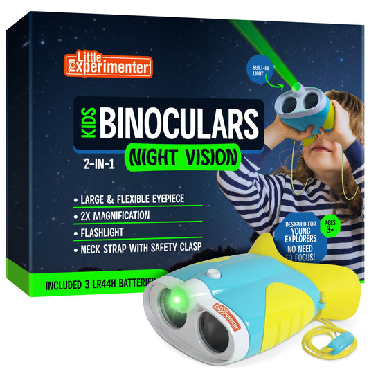 Little Experimenter night vision binoculars front view with kid-friendly grip for easy use.