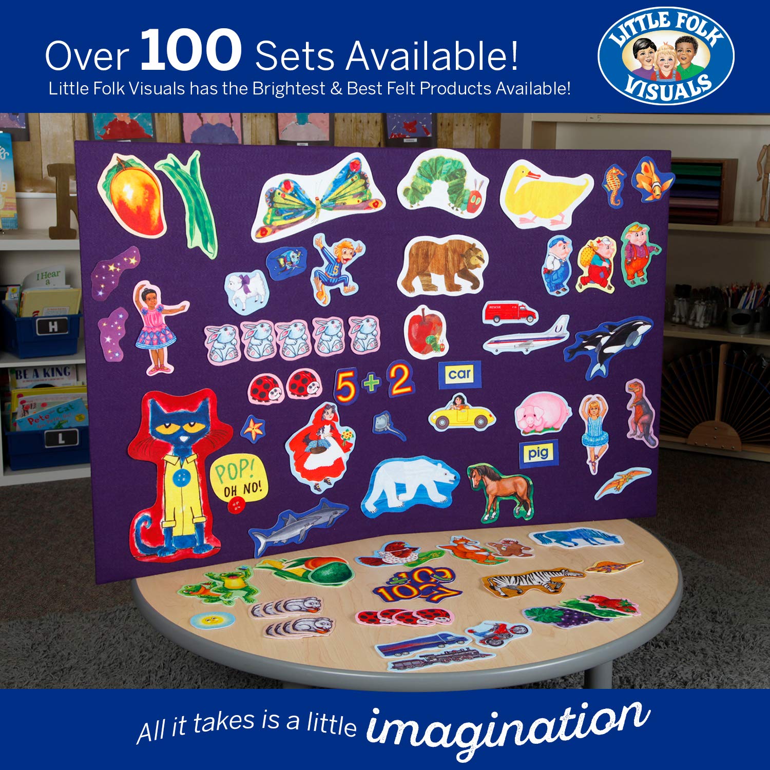 Little Folk Visuals durable polyester felt figures withstand daily classroom play.