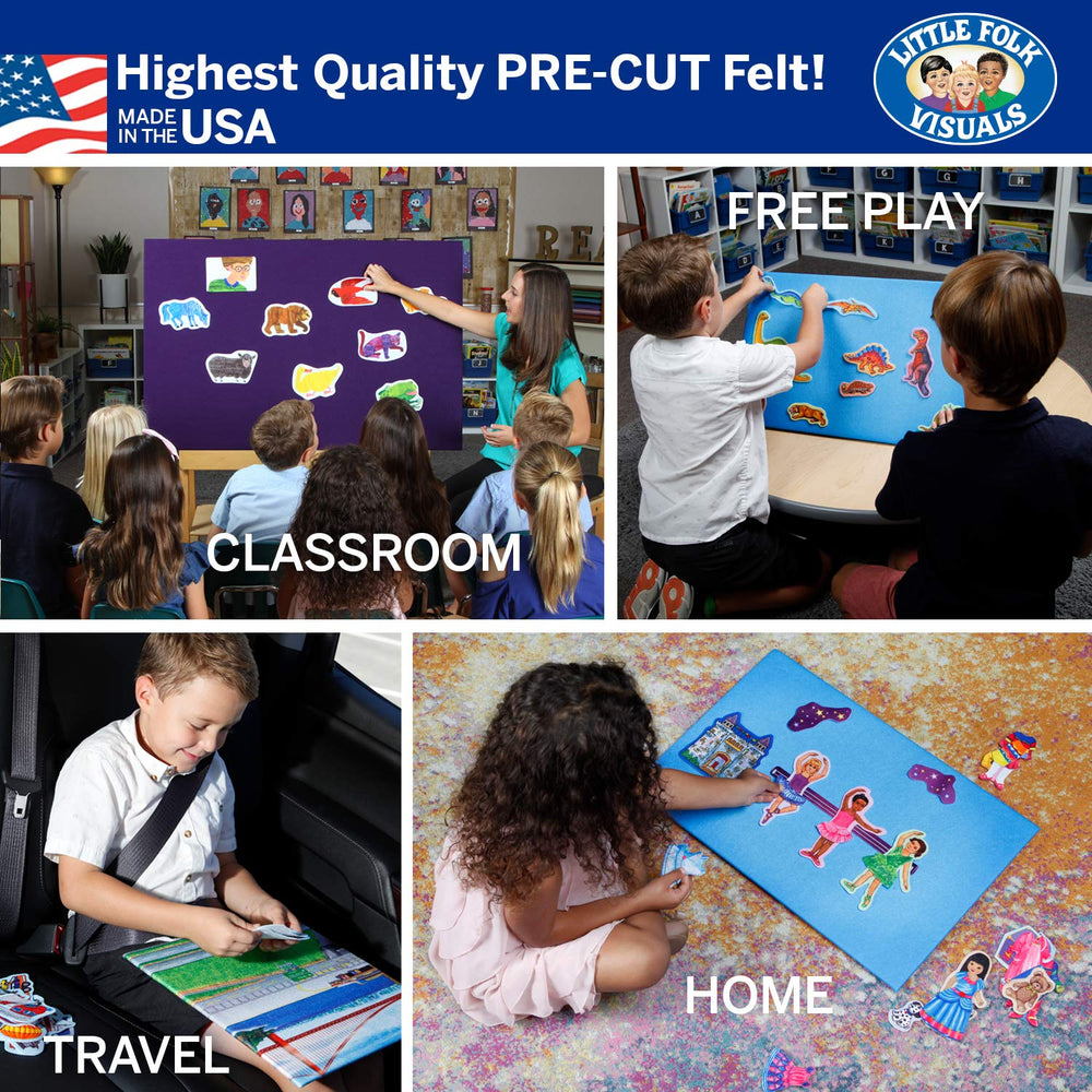 Little Folk Visuals precut felt board characters for durable classroom use.