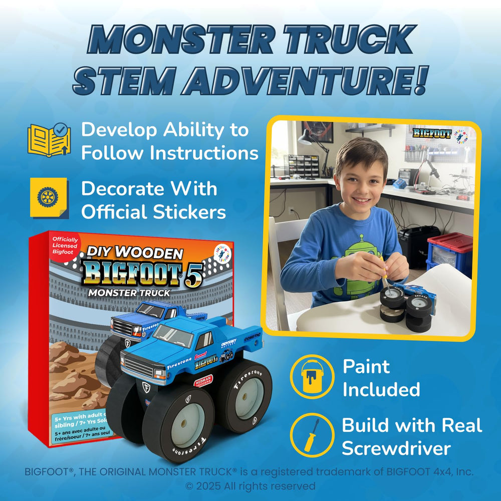 Little Jupiter Bigfoot 5 moving wheels in action for realistic play