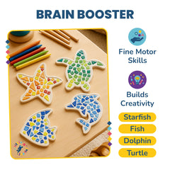 Little Jupiter mosaic kit dolphin: energetic undersea friend inspires storytelling and assembly.