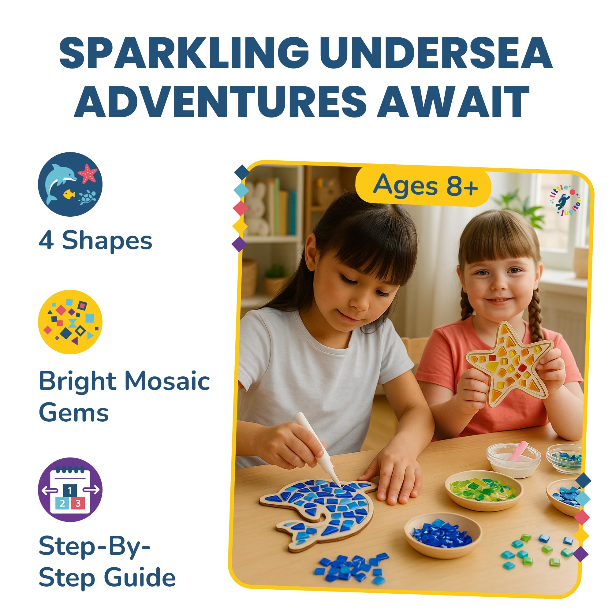 Little Jupiter mosaic kit sea turtle: engaging coastal craft boosting concentration and coordination.
