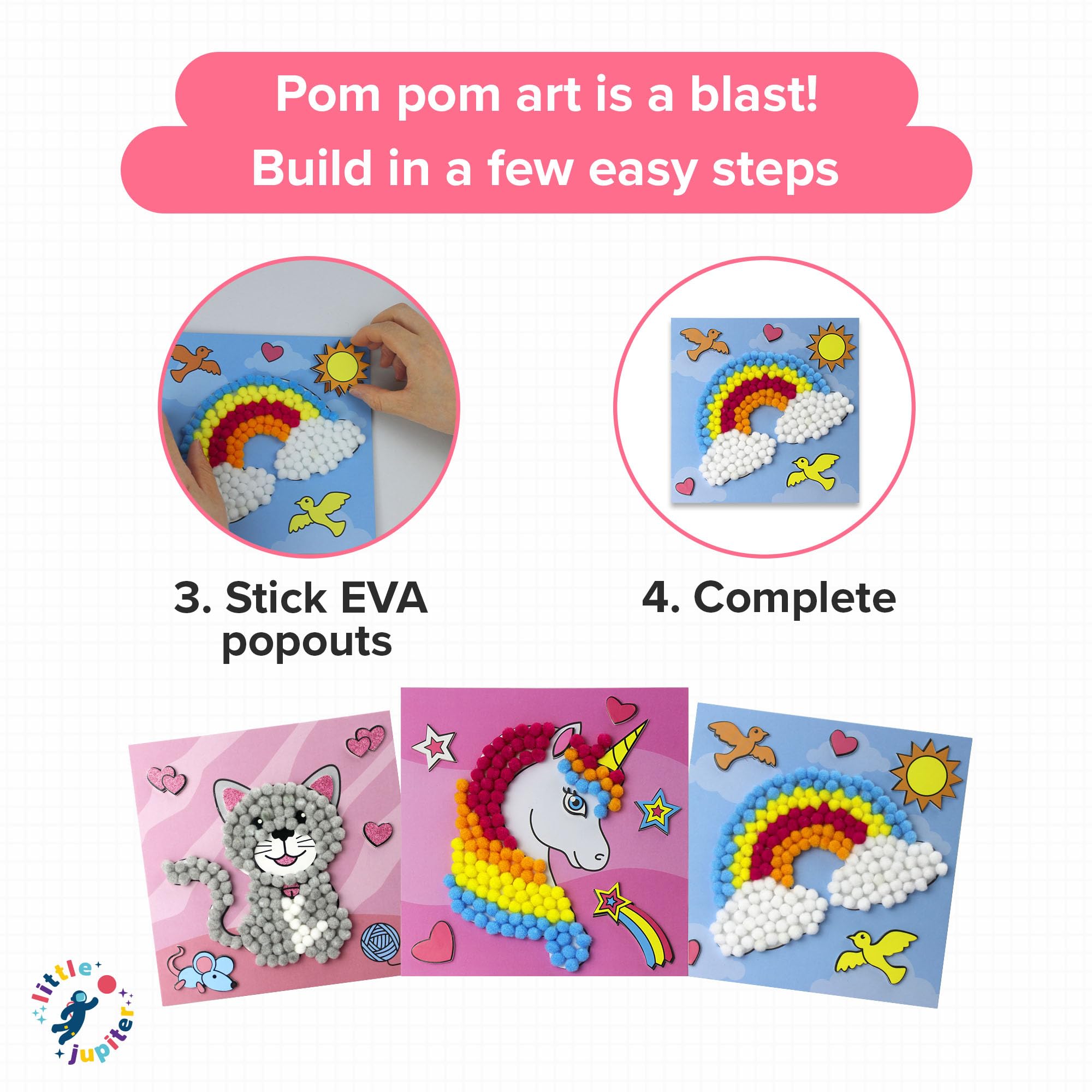 Little Jupiter Pom Pom Art colorful pom poms and foam for projects