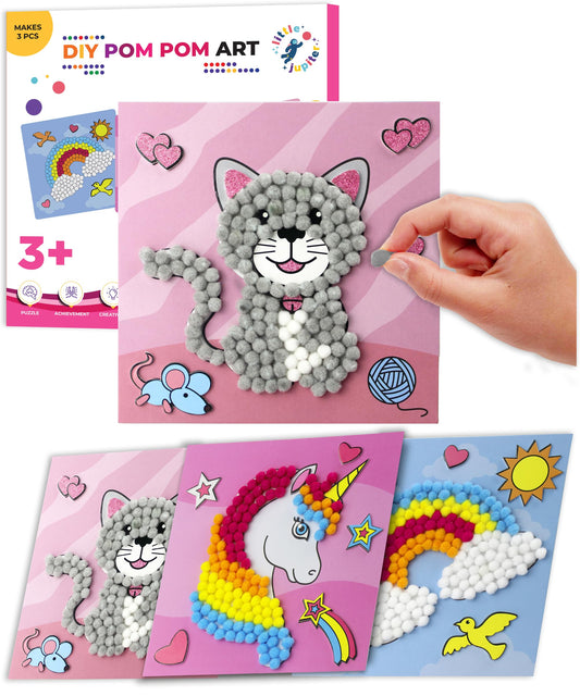 Little Jupiter Pom Pom Art unicorn design card for color play and creativity