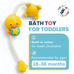 Little Jupiter duck bath toy with multi-spray modes for engaging water fun.