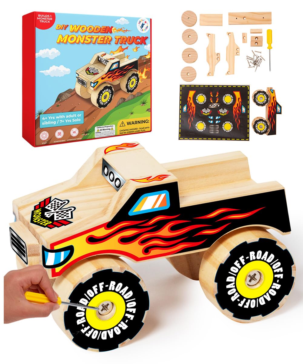 Little Jupiter Monster Truck kit packaging invites kids to start building.