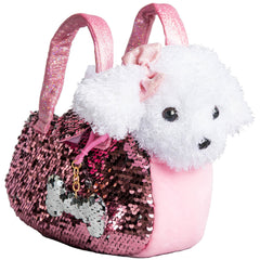 Little Jupiter pet plush with bow for cuddling and imaginative play.