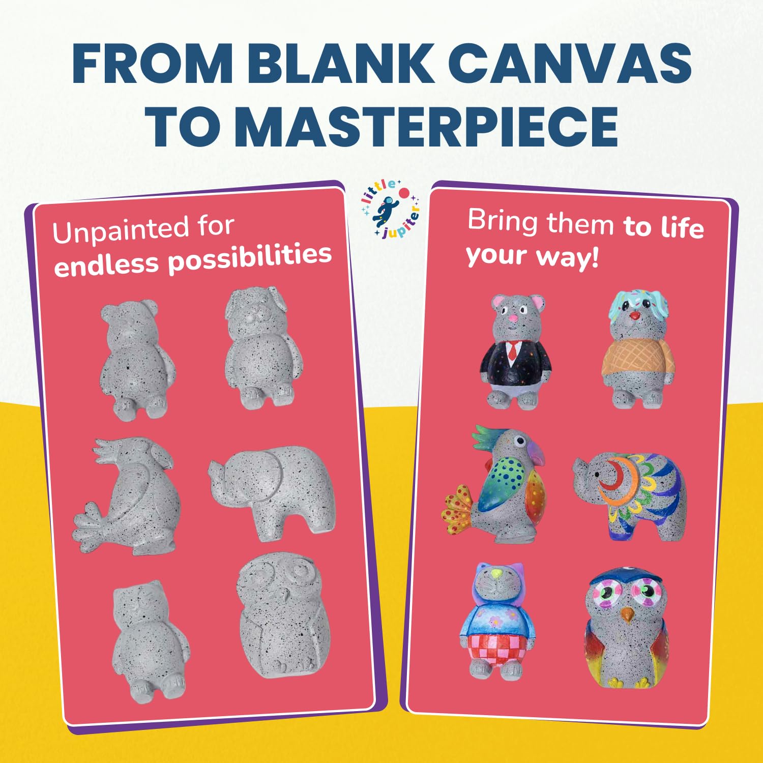 Little Jupiter Rock Buddies dog figure ready for color learning fun.