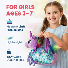 Little Jupiter sequin bag detail shows vibrant sparkles for imaginative play.
